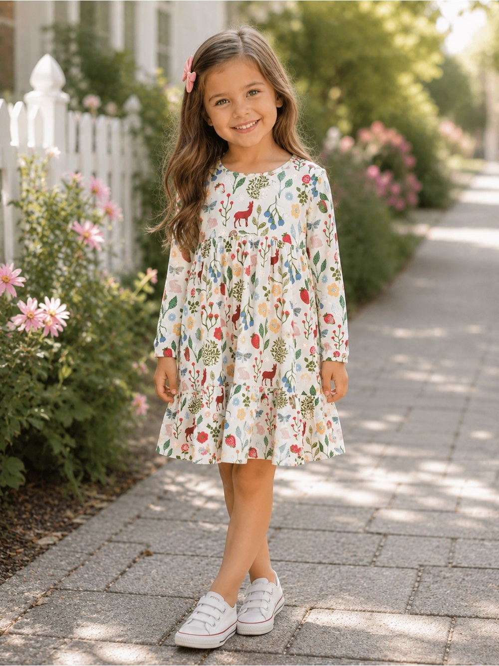 Mini Boden Woodland Long Sleeve Twirly Dress Girls Size 7-8